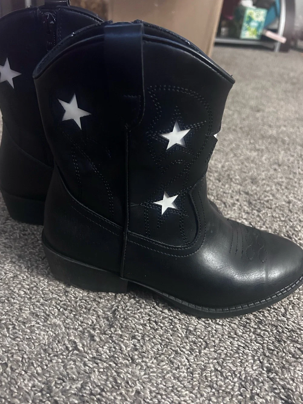 wonder nation Black Kids Western Boots with White Star Accents